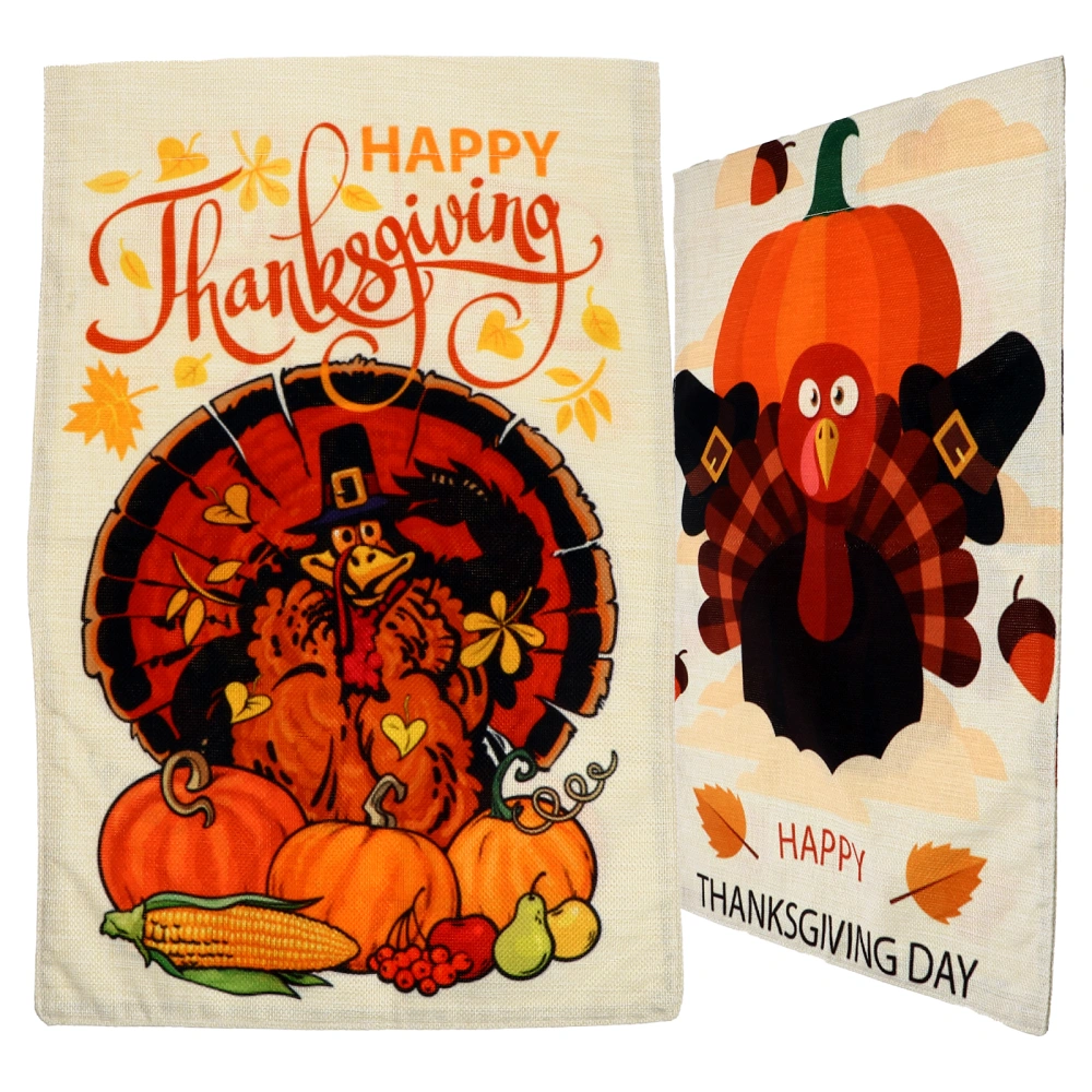 2pcs Thanksgiving Turkey Pattern Backdrops Garden Flags Thanksgiving Decoration