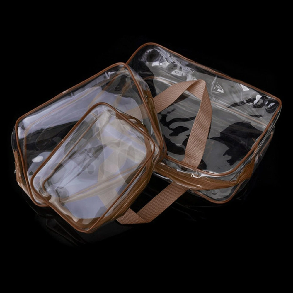 3-in-1 PVC Transparent Cosmetic Tote Bag Toiletry Organizer Handbags (Brown)