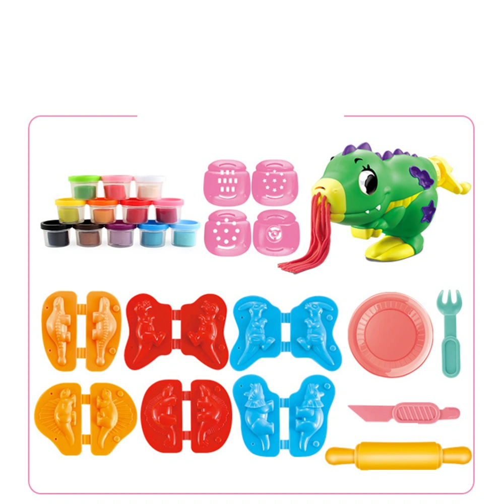 Plasticine Toys Set Dinosaur Noodle Machine Educational Colorful DIY Mold Toys for Kid (Green Dinosaur Pattern)