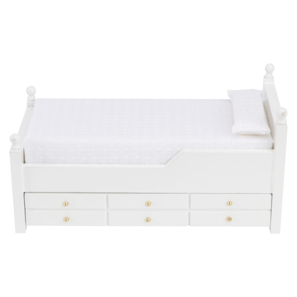 1/12 mini house Miniature Drawer Bed Furniture Model Two Layers for Bedroom (White)