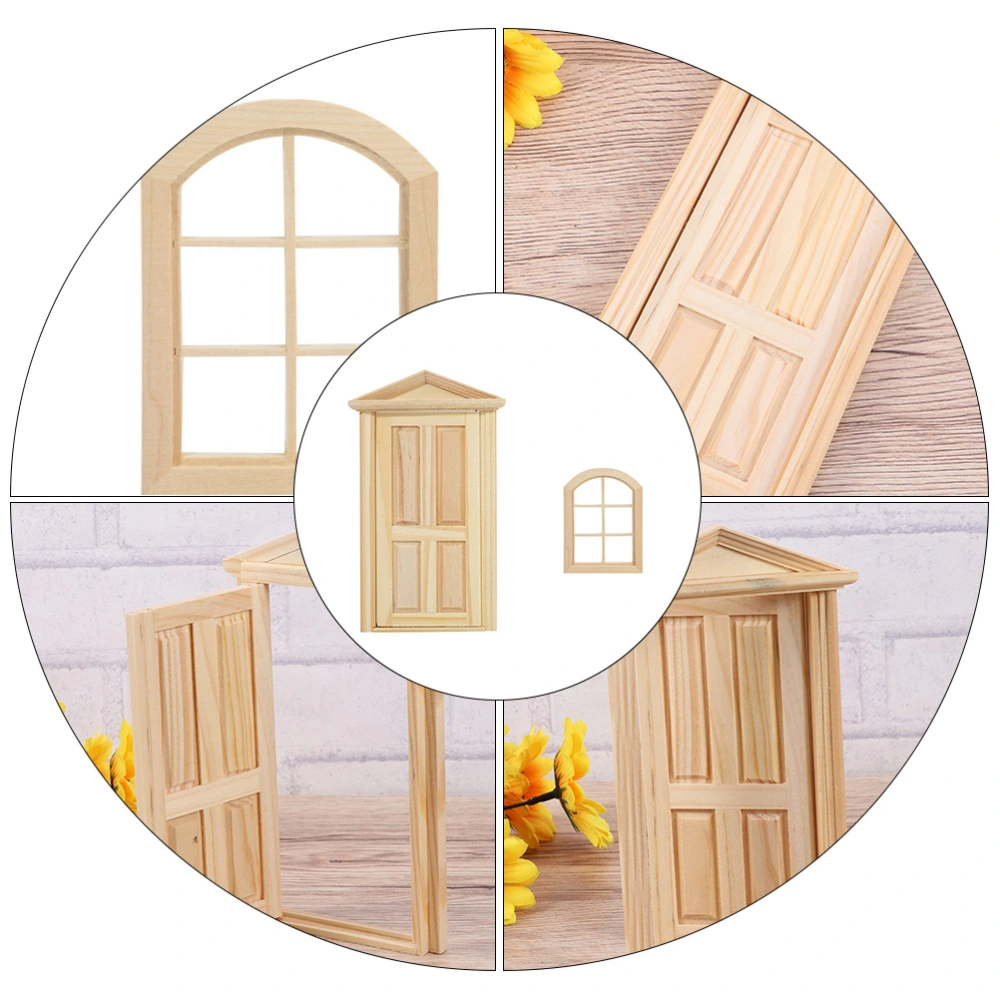 2 Pcs Doll House Decor Miniature Wooden Door Window Decor DIY Doll House Accessories