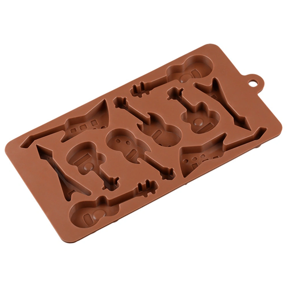 10-Cavity Base Guitar Silicone Cake Bread Chocolate Fondant Jelly Candy Baking Mould Craft Mold (Coffee)