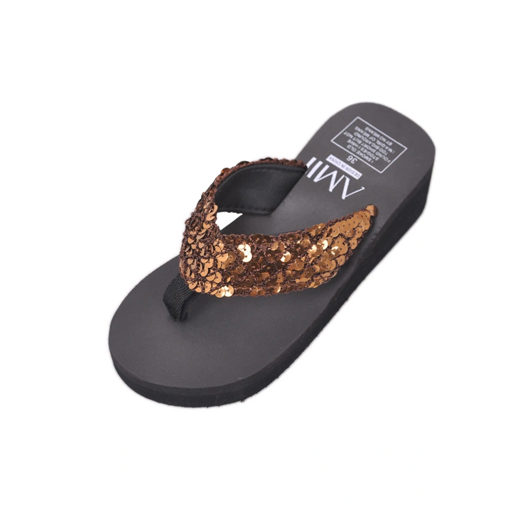 Women's Glitter Platform Sandals Shiny Thong Sandals Non-slip Wedge Heel Flops Size 36 (Coffee)