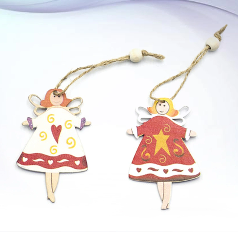 2PCS Christmas Decorations Wooden Hemp Rope Angel Pendant Creative Double-sided Painted Closet Small Pendant