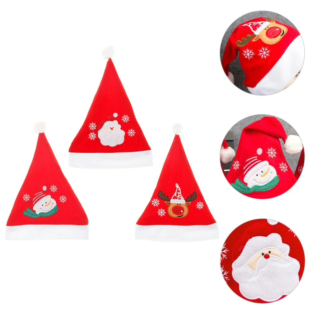 3Pcs Comfortable Christmas Hats Durable Flannelette Hats Novel Costume Supplies