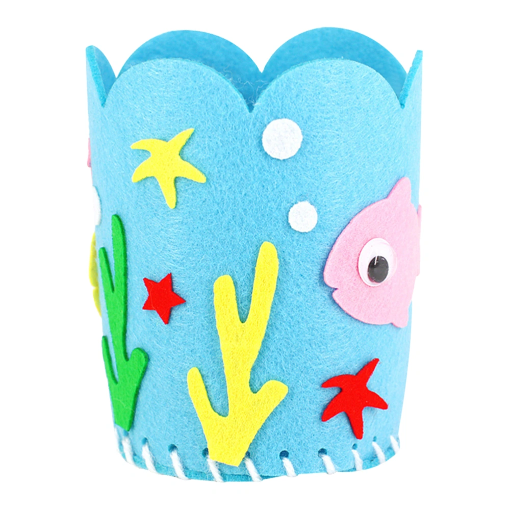 5pcs DIY Non-woven Fabric Pencil Holders Cartoon Handmade Pencil Container Stationery Organizer (Blue Ocean)