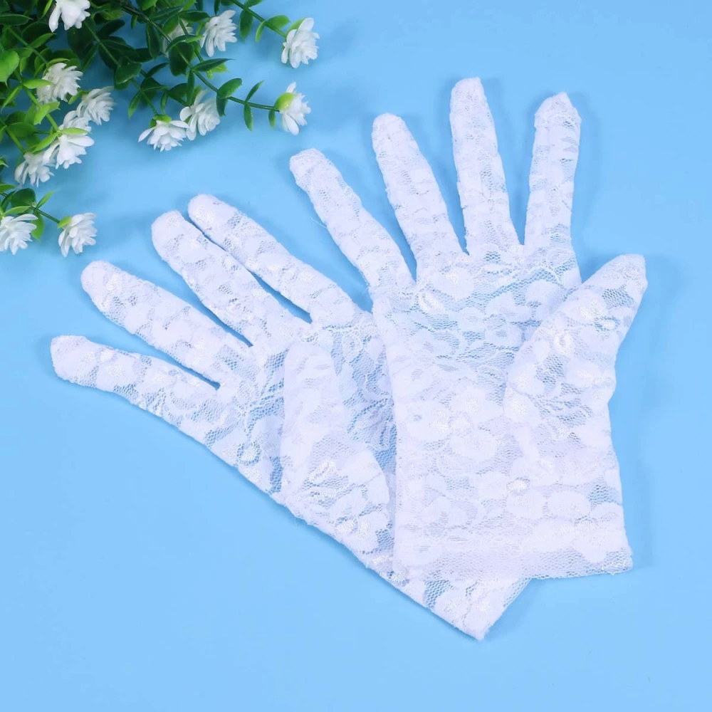 1 Pair Elegant Lace Gloves Short Hand Gloves for Wedding Evening Party (White)