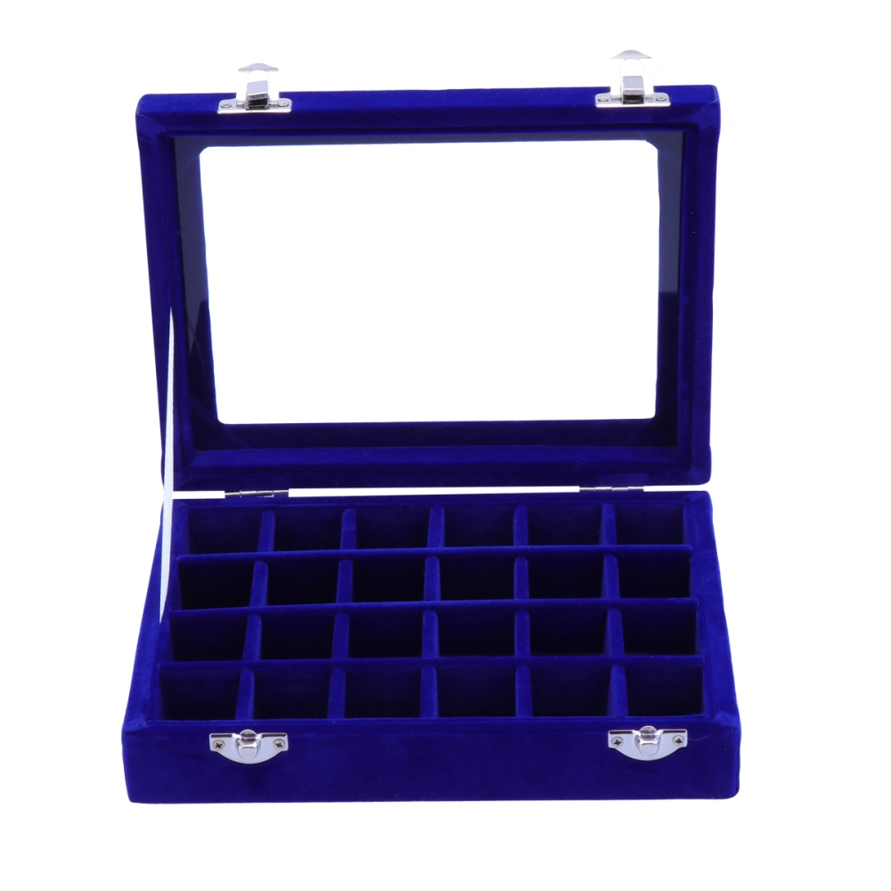 Wooden Jewelry Storage Boxes Cover Jewelry Organizer Portable 24 Grids Earring Box Rings Display Box For Women Girls ( Blue )