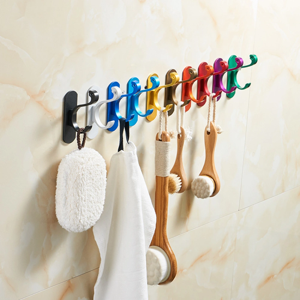 Punch-Free Coat Hook Space Aluminum Color Single Hook Bathroom Kitchen Towel Hook Color Hat Coat Hanger(Bronze)