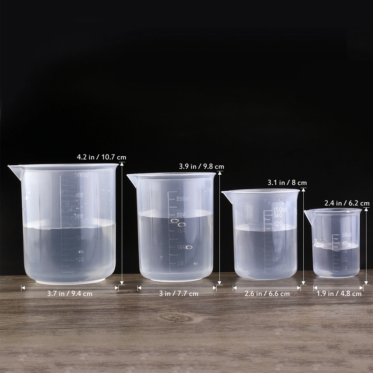 ULTNICE 4pcs 50ml / 150ml / 250ml / 500ml Plastic Graduated Beakers (Transparent)