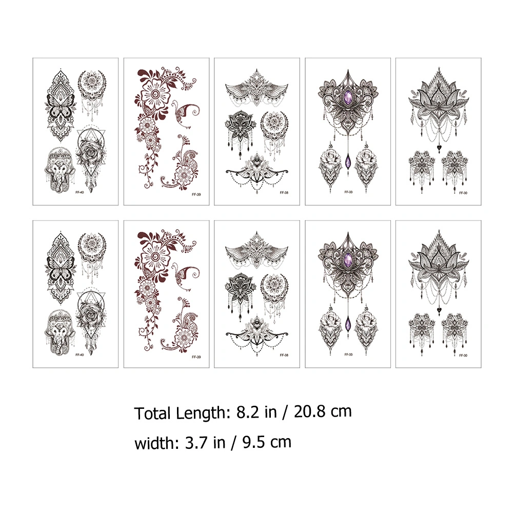 10 Sheets Fake Tattoos Temporary Tattoos Waterproof Tattoos Stickers for Women