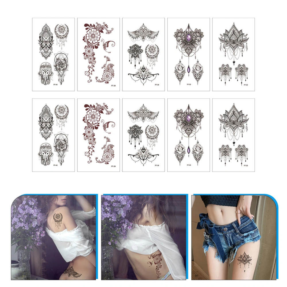 10 Sheets Fake Tattoos Temporary Tattoos Waterproof Tattoos Stickers for Women