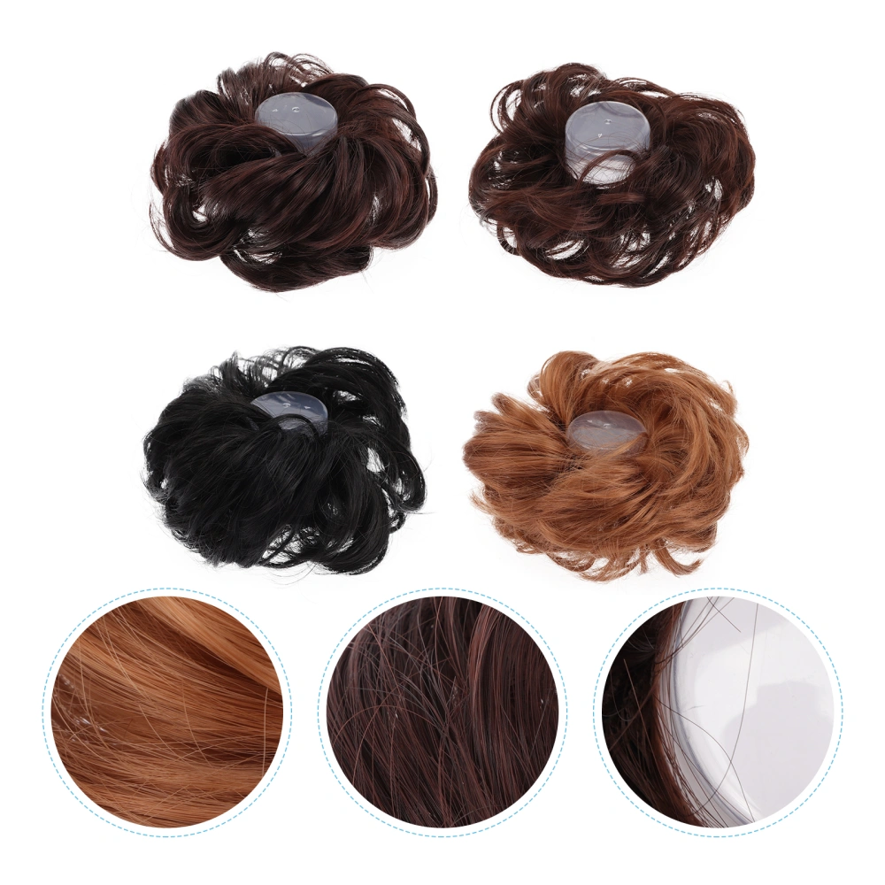 4pcs Fake Bun Hairpiece Hair Bun Scrunchies Chignon Hairpiece Curly Hair Buns Rope