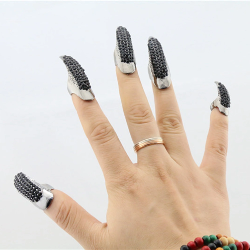 10pcs Eagle Claw Rings Gothic Punk Style False Nail Claw Paw Finger Rings Cosplay Decoration (Black)