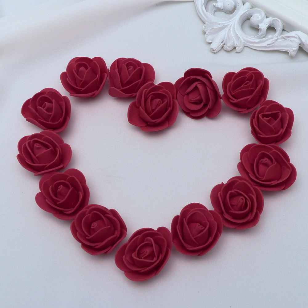 100pcs 3.5cm Artificial Rose Head for DIY Bouquets Wedding Party Home Decoration (Dark Red)