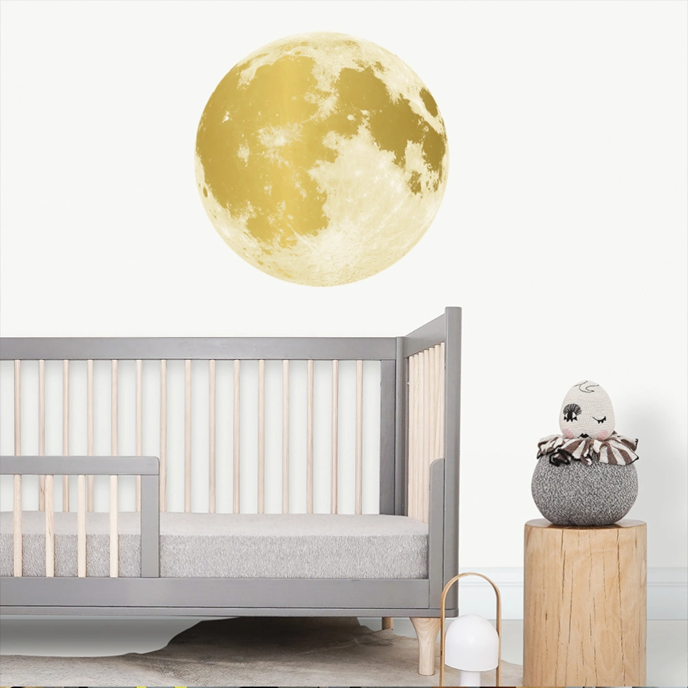 1PC 40cm Luminous Moon Shape Wall Sticker Round Glowing Wall Decal Shining Removable Art Sticker for Bedroom Living Room Kids Room (40cm Moon: Golden - Green Light)