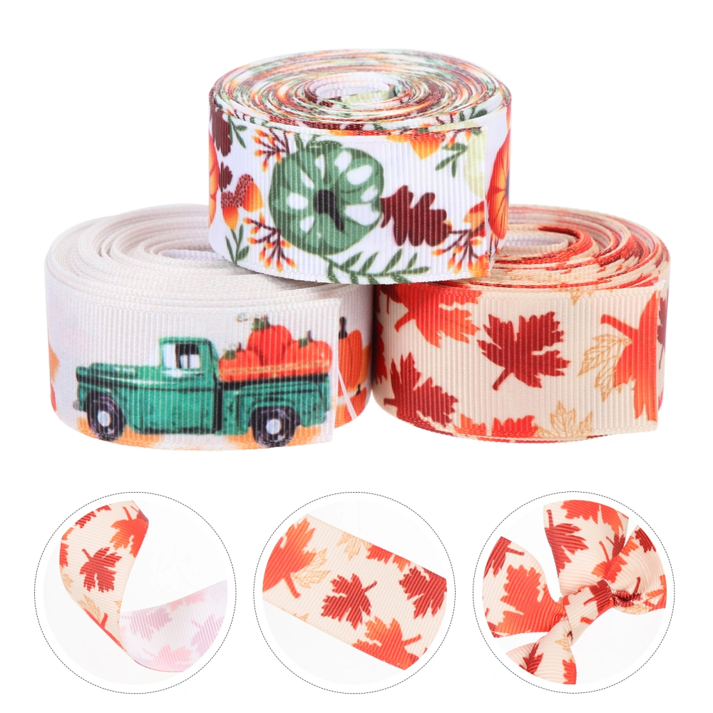 3 Rolls Fall Ribbons Decorative Fall Elements Ribbons Gift Box Wrapping Harvest Festival Ribbons