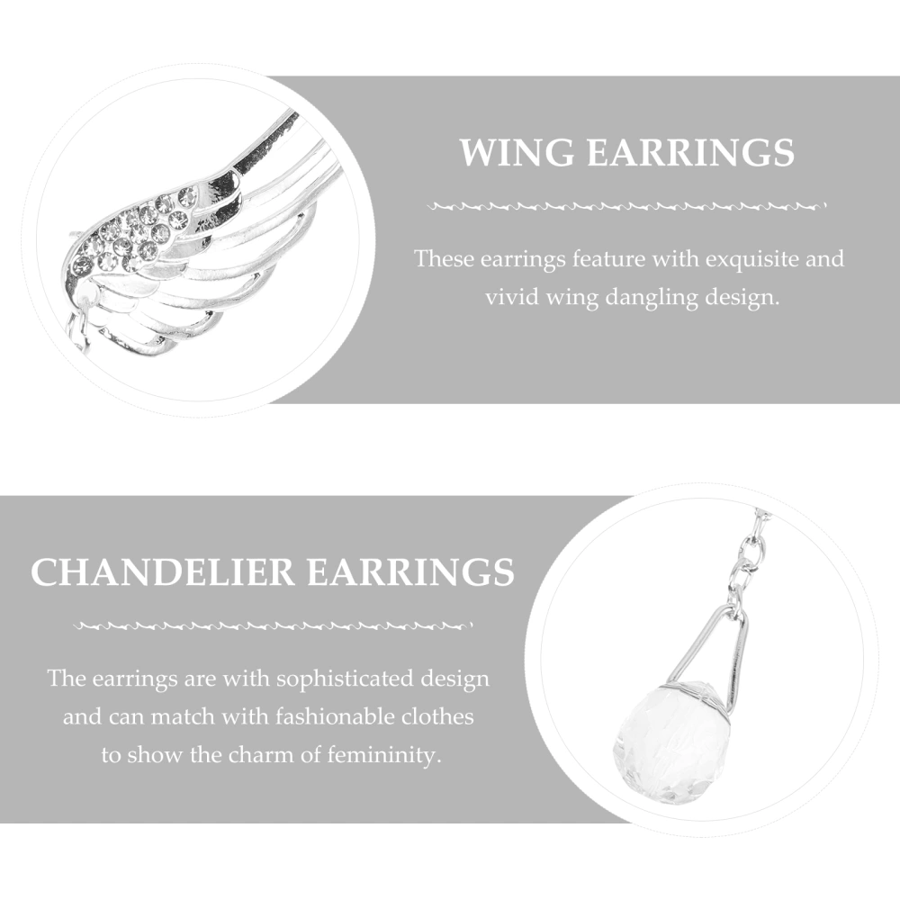 1 Pair Angel Wing Diamond Ear Pendant Fashion Earrings Chain Tassel Ear Jewelry