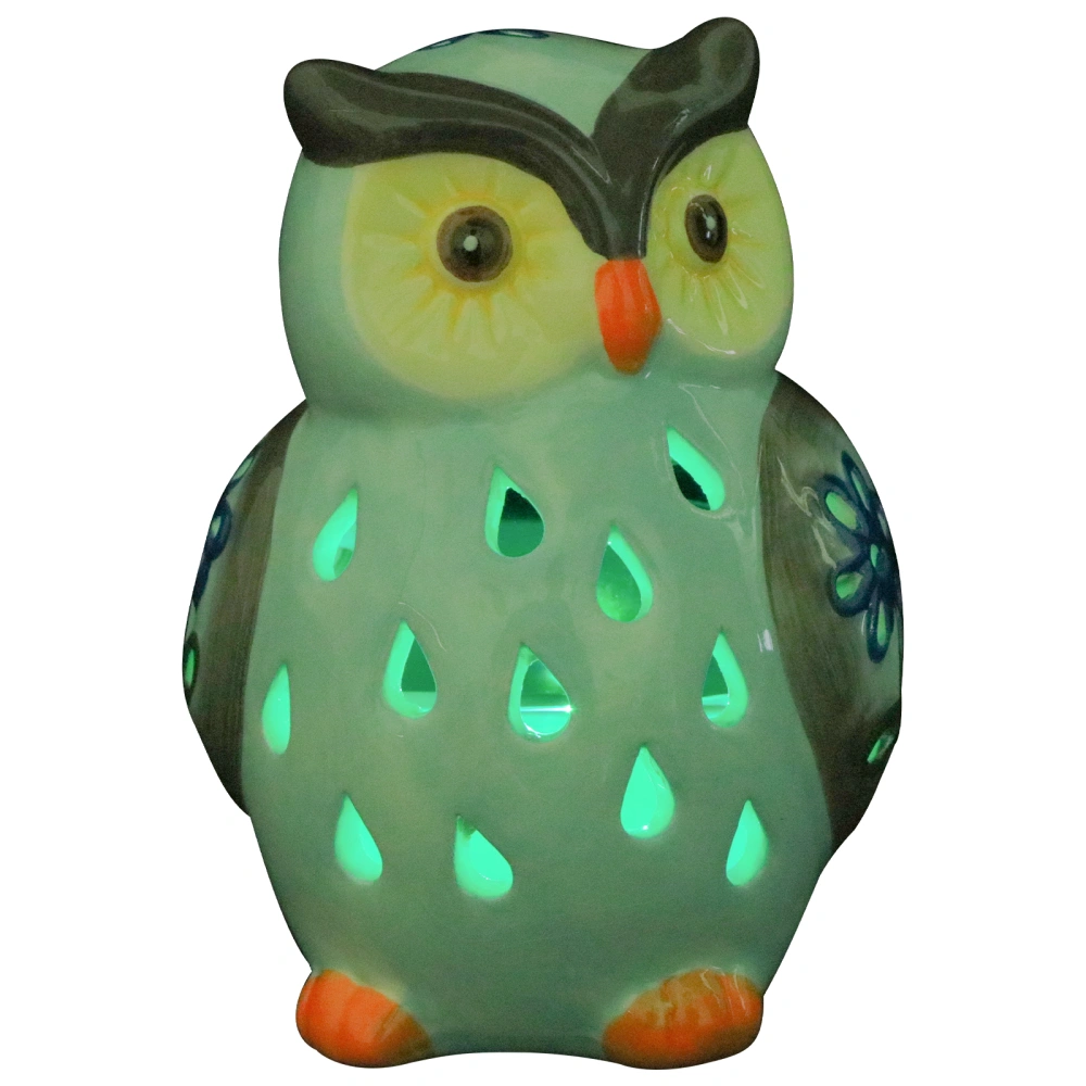 1PC Solar Powered Light Ceramic Owl Shape Night Lamp for Outdoor Path Lawn Yard Garden Sky-blue