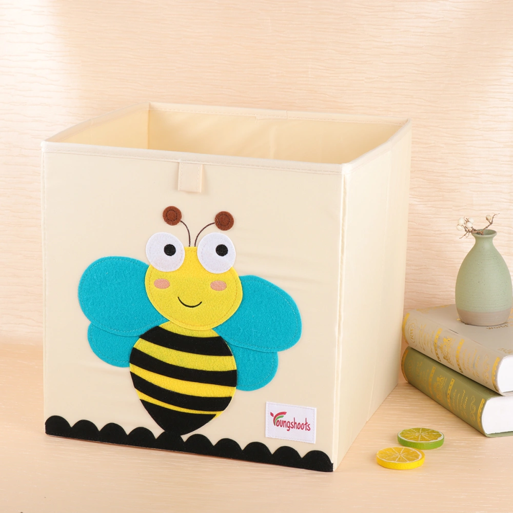 Cartoon Patterned Foldable Clothes Storage Box Children's Toy Storage Cube Book Organizer - 33x33x33cm (Washable, Honeybee)