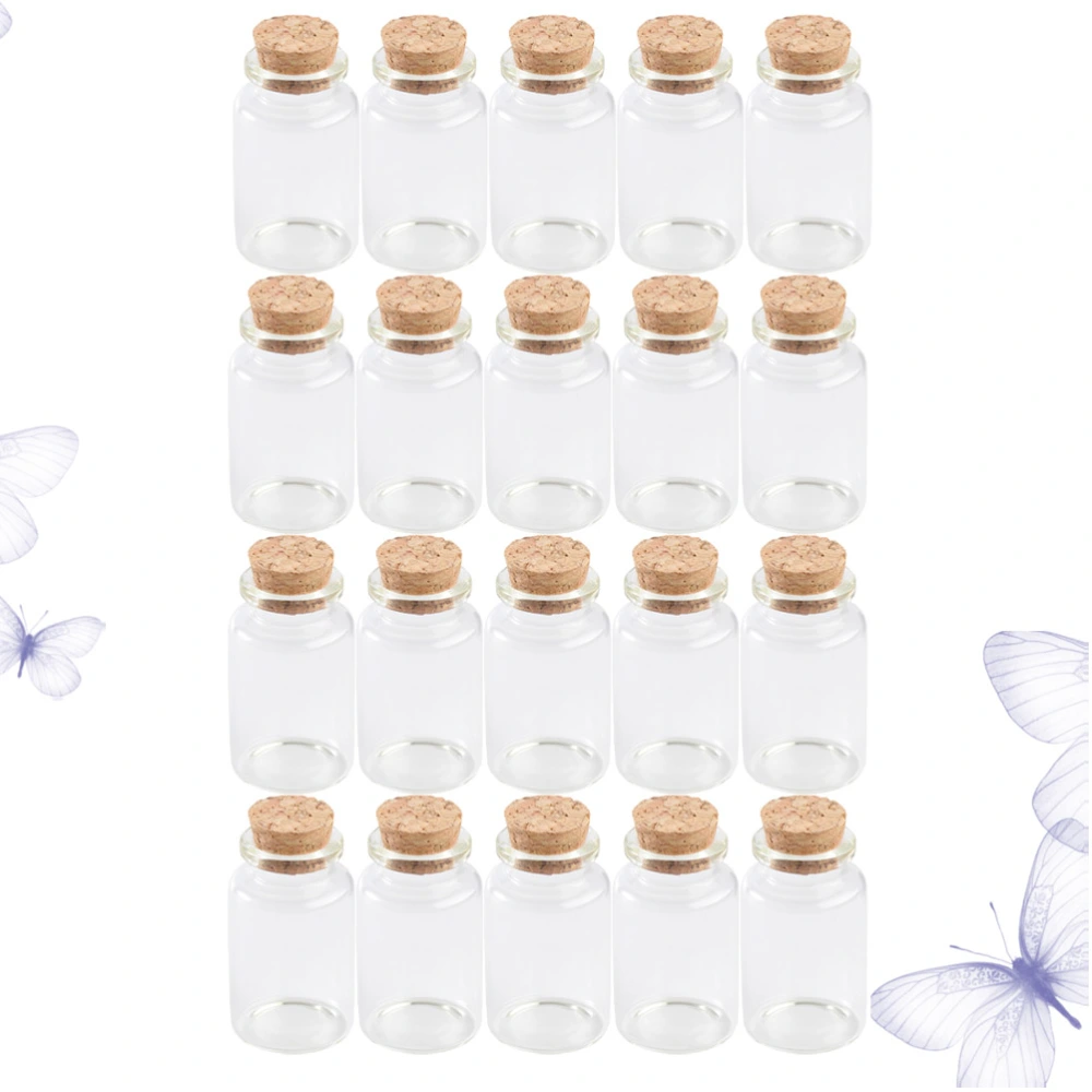 20pcs Cork Glass Bottles Mini Wishing Bottle Transparent Wish Jars Portable Storage Bottle Tea Subpacking Bottles for Home Party Office Shop ( 30x70mm Buckle 30ML)