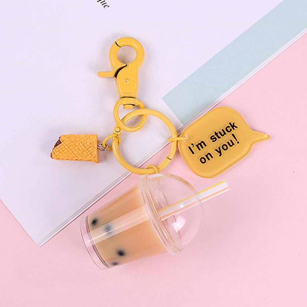 Simulative Pearl Milk Tea Keychains Key Rings Car Pendant Ornaments Exquisite Key Holder (Q114-01 No Headphone Case)