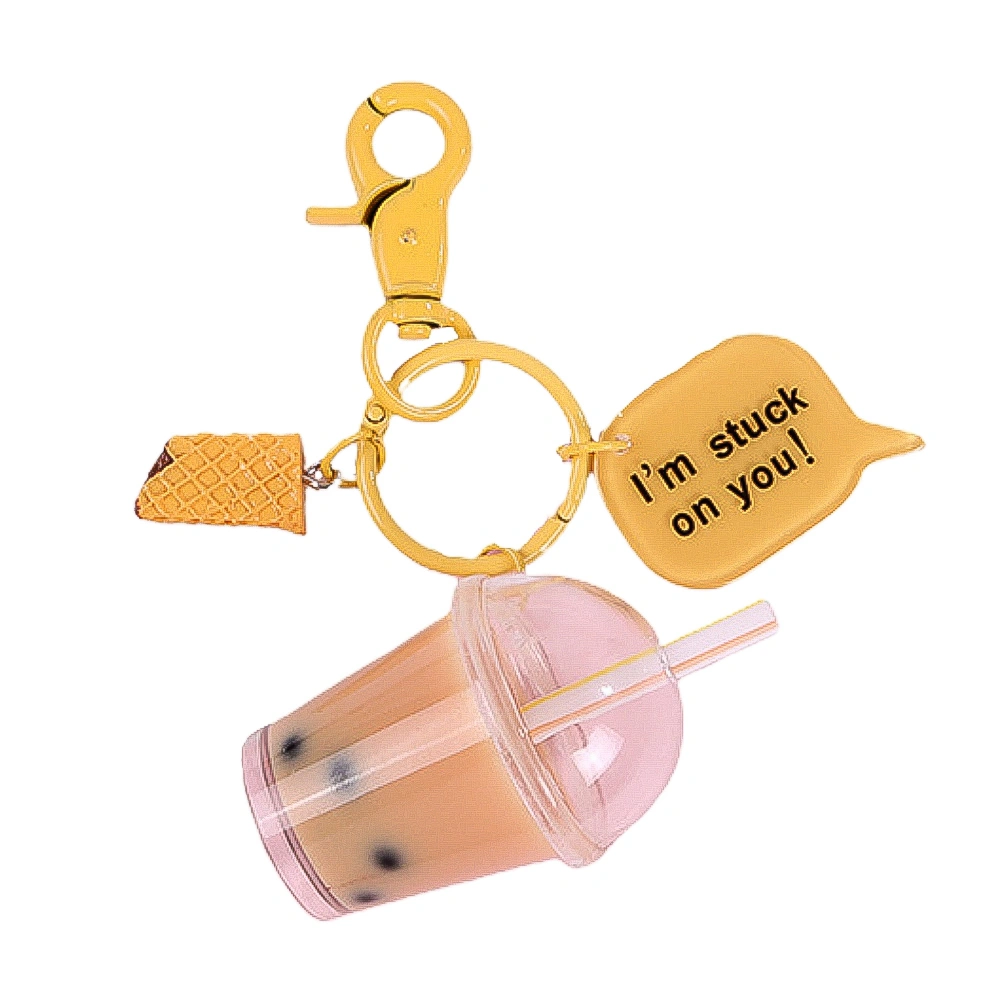 Simulative Pearl Milk Tea Keychains Key Rings Car Pendant Ornaments Exquisite Key Holder (Q114-01 No Headphone Case)