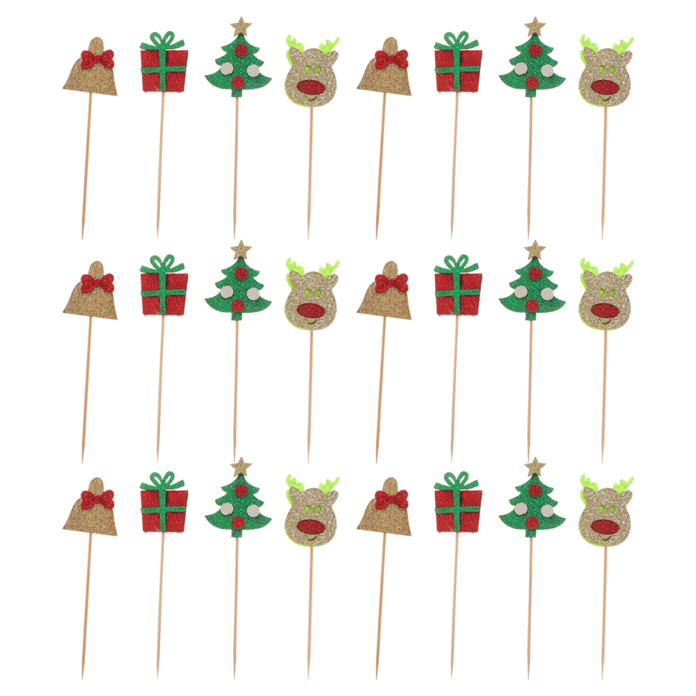 28pcs Christmas Cake Picks Christmas Party Cupcake Topper Cake Decoration (7pcs Christmas Tree, 7pcs Deer, 7pcs Red Box, 7pcs Bell)