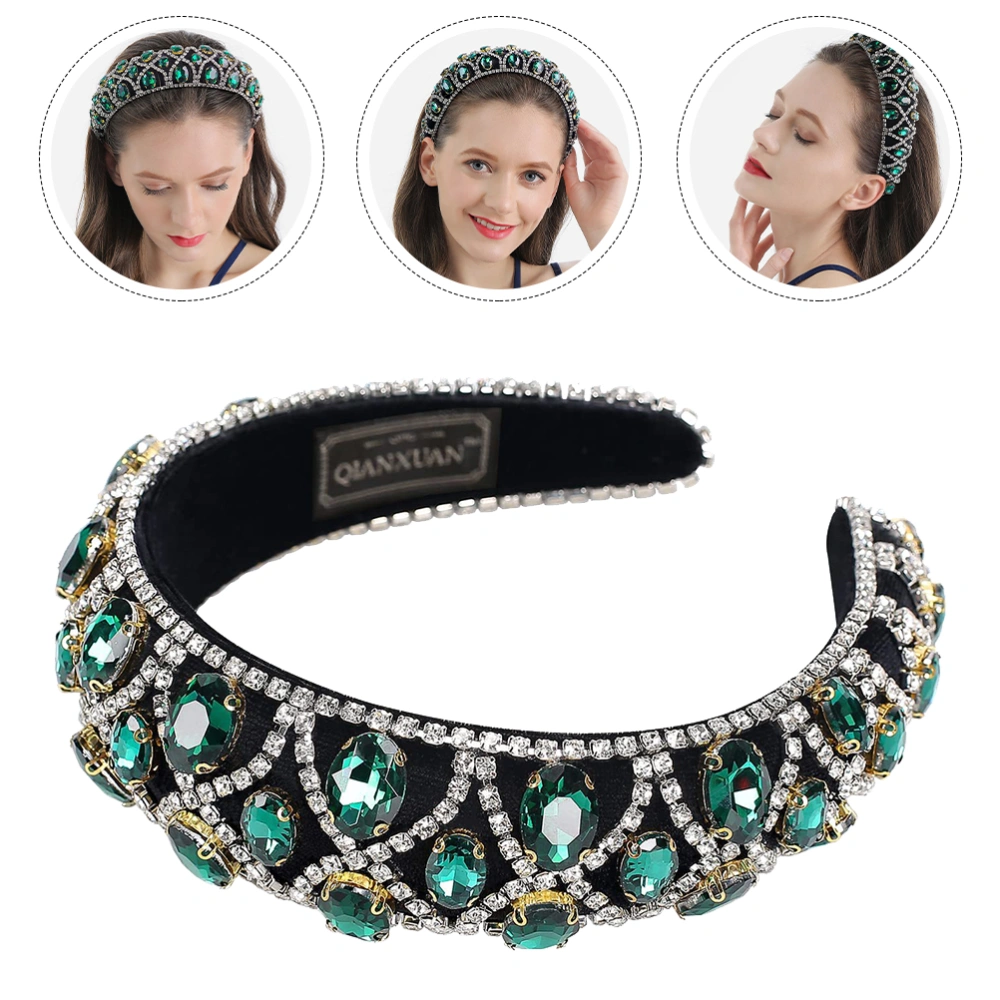 Baroque Rhinestone Design Headband Girl Headdress Sponge Hairband for Women