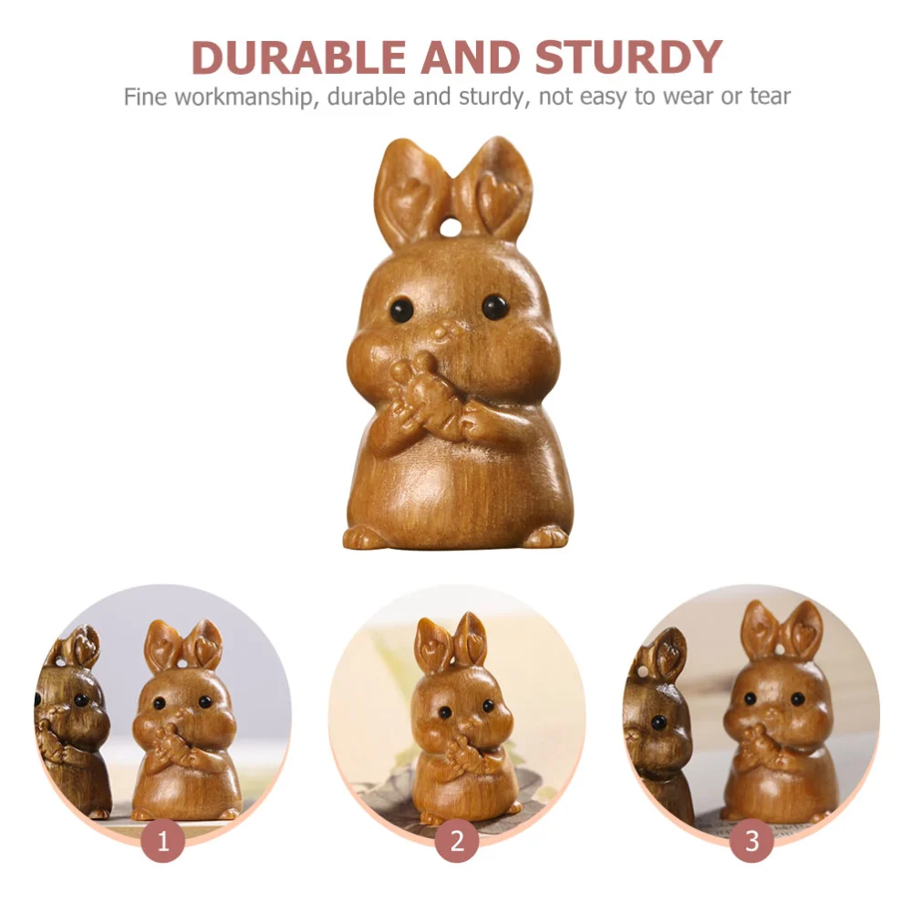 Wooden DIY Rabbit Ornament Exquisite Bunny Holding Rabbit Statue Desktop Decoration