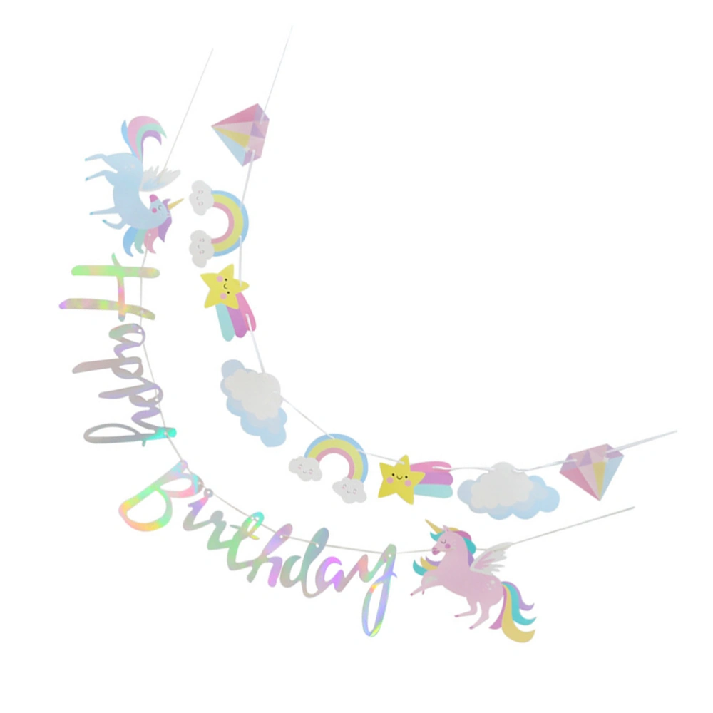 2 Sets Birthday Banner Unicorn Hanging Banner Decoration Birthday Party Banners