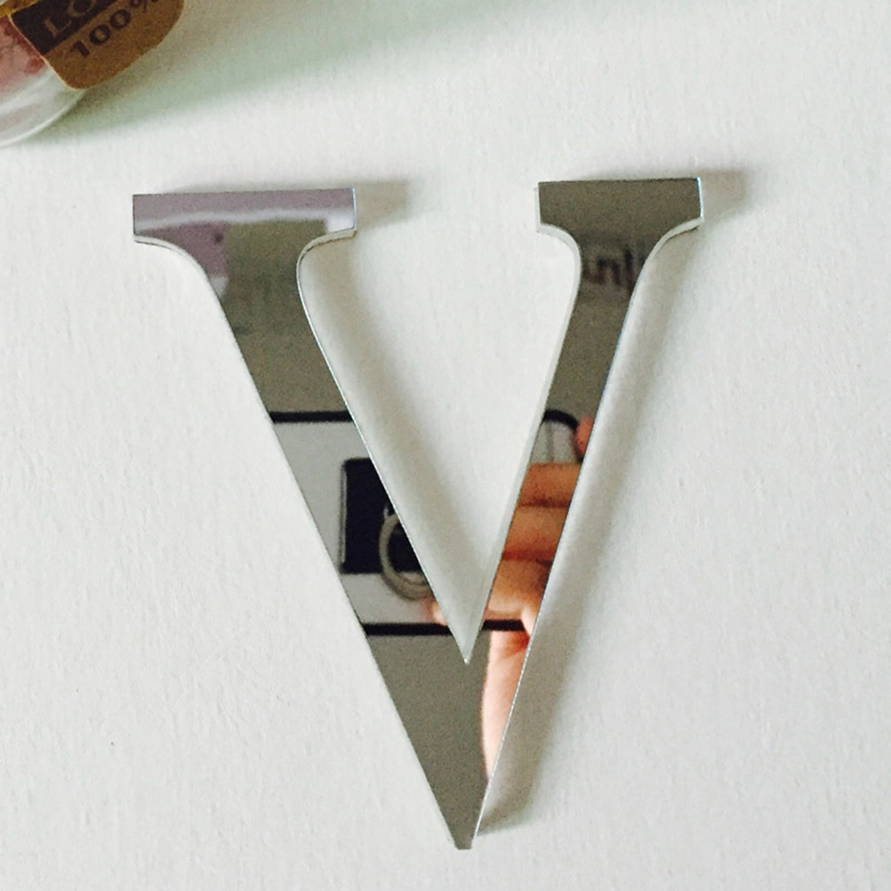 Removable Love Letters Mirror Wall Stickers Modern Acrylic Stickers Art Mural Home Decor (Silver V)