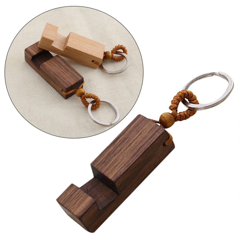 Creative Mobile Phone Stand Keychain Universal Desktop Phone Bracket Keyring Wooden Phone Stand Portable Smartphone Holder (Dark Color)