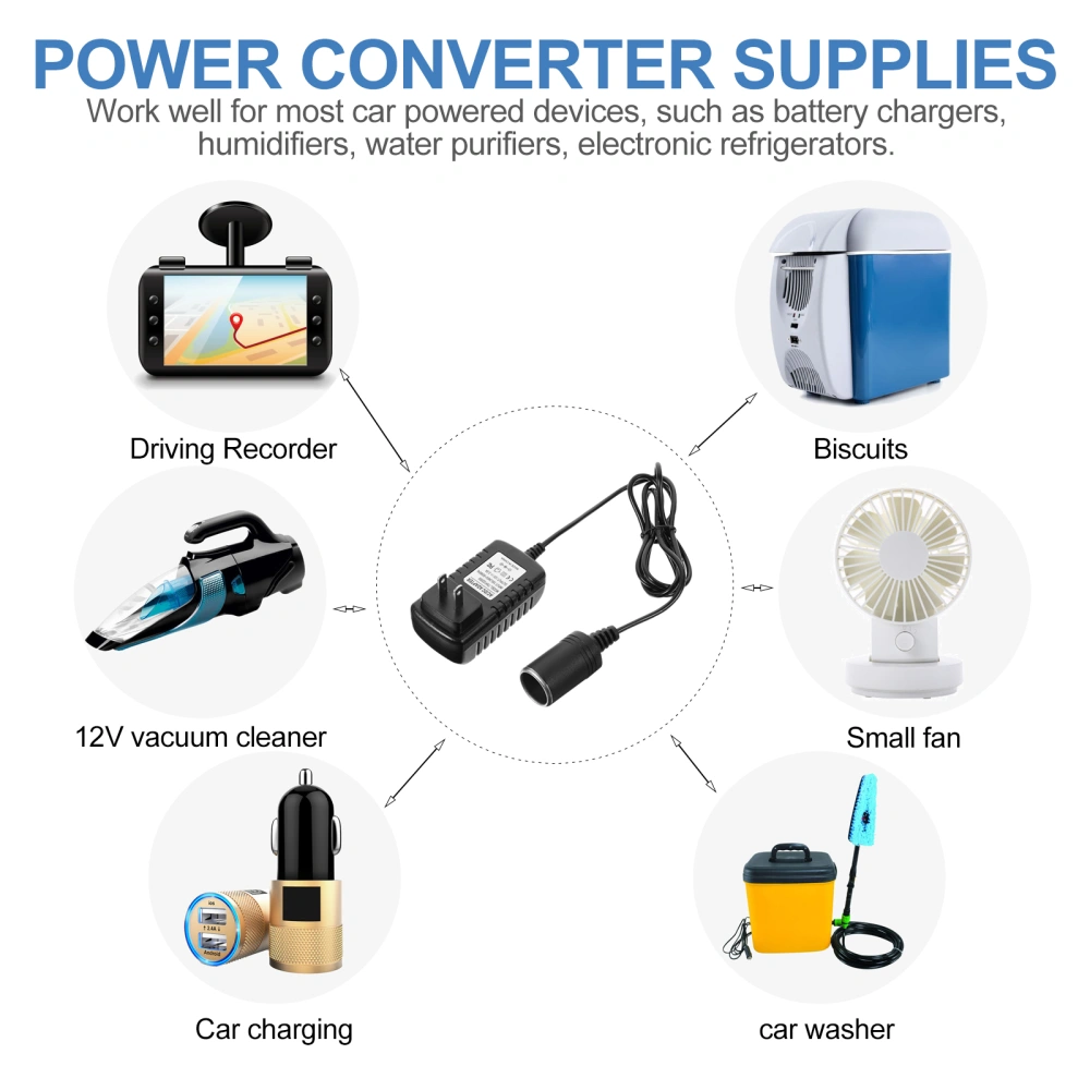 Car Converter 100-240V to 12V Socket Power Inverters Power Adapter (US Plug)