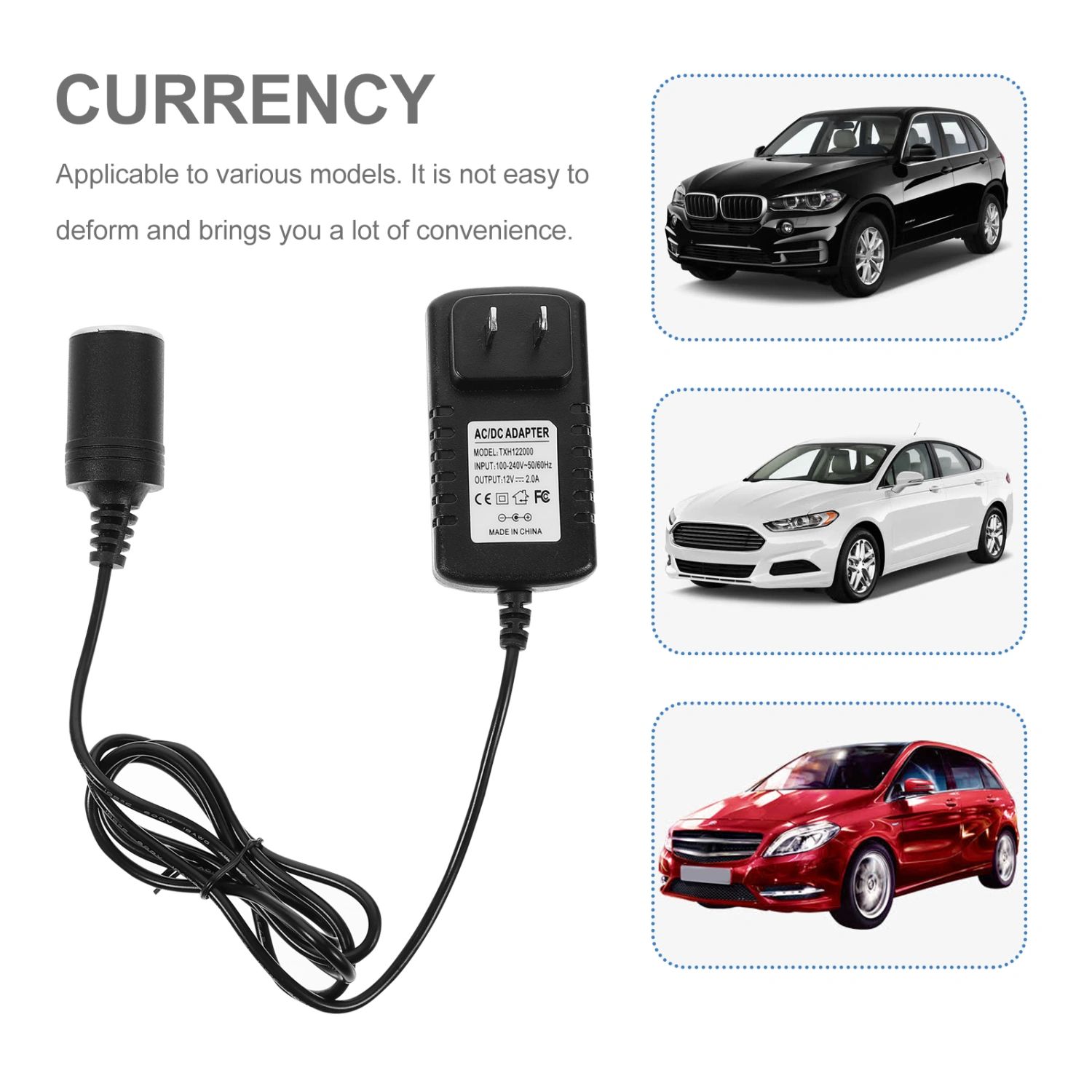 Car Converter 100-240V to 12V Socket Power Inverters Power Adapter (US Plug)
