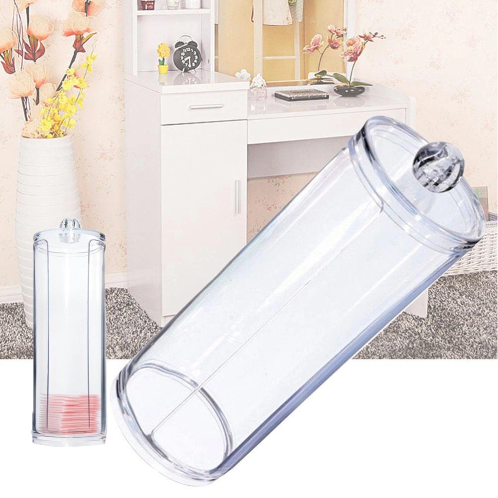 Makeup Cylinder Cotton Swab Organiser Box Acrylic Cosmetic Cotton Pads Storage Case Holder (Transparent)