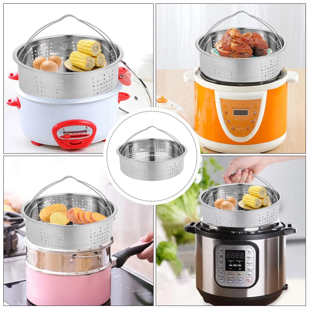 1 Pc Stainless Steel Food Steamer Multi-function Steaming Plate Cookware with Handle