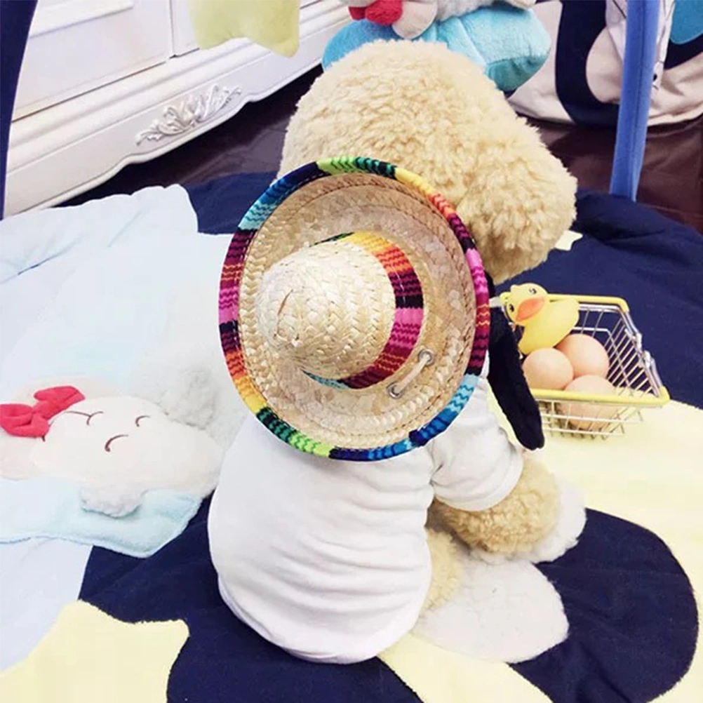 3Pcs Stylish Fisherman Hat Mini Mexican Hat Pet Hat for Cat Puppy Cat Beige