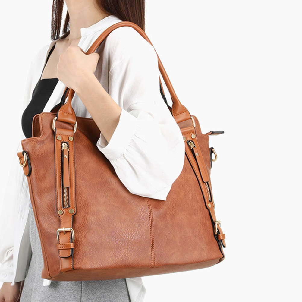 Detachable Single Shoulder Handbag Large Capacity Storage Handbag for Female Women Ladies (Brown)