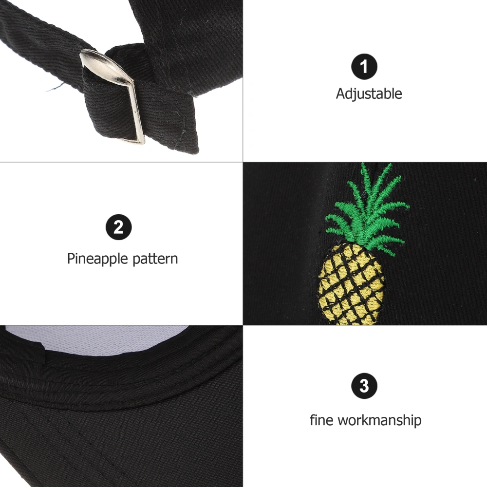 Pineapple Embroidery Twill Cotton Peaked Baseball Low Profile Hat (Black)