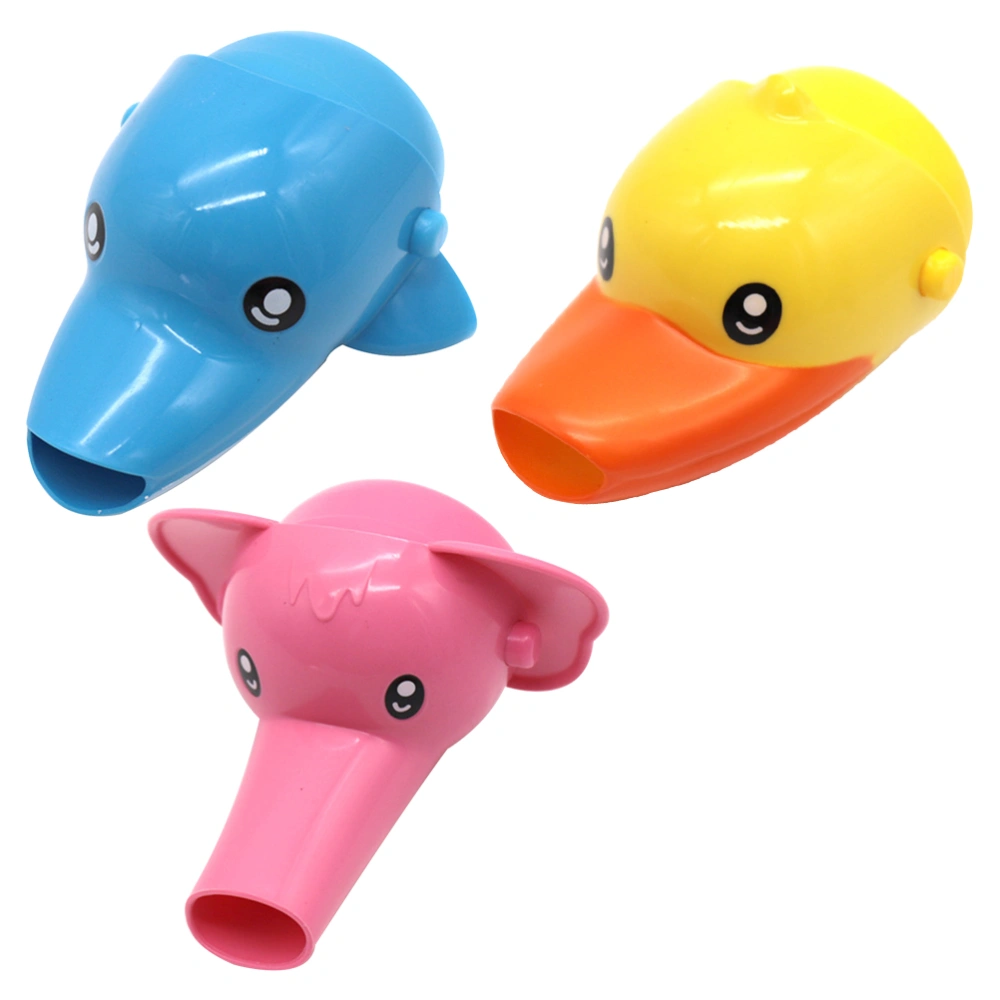 3PCS Plastic Cartoon Animal Design Tap Extender Faucet Extension Mouth Water Faucet Extender Baby Safe Tap Extender (Pink Elephant, Yellow Duck, Blue Dolphin)