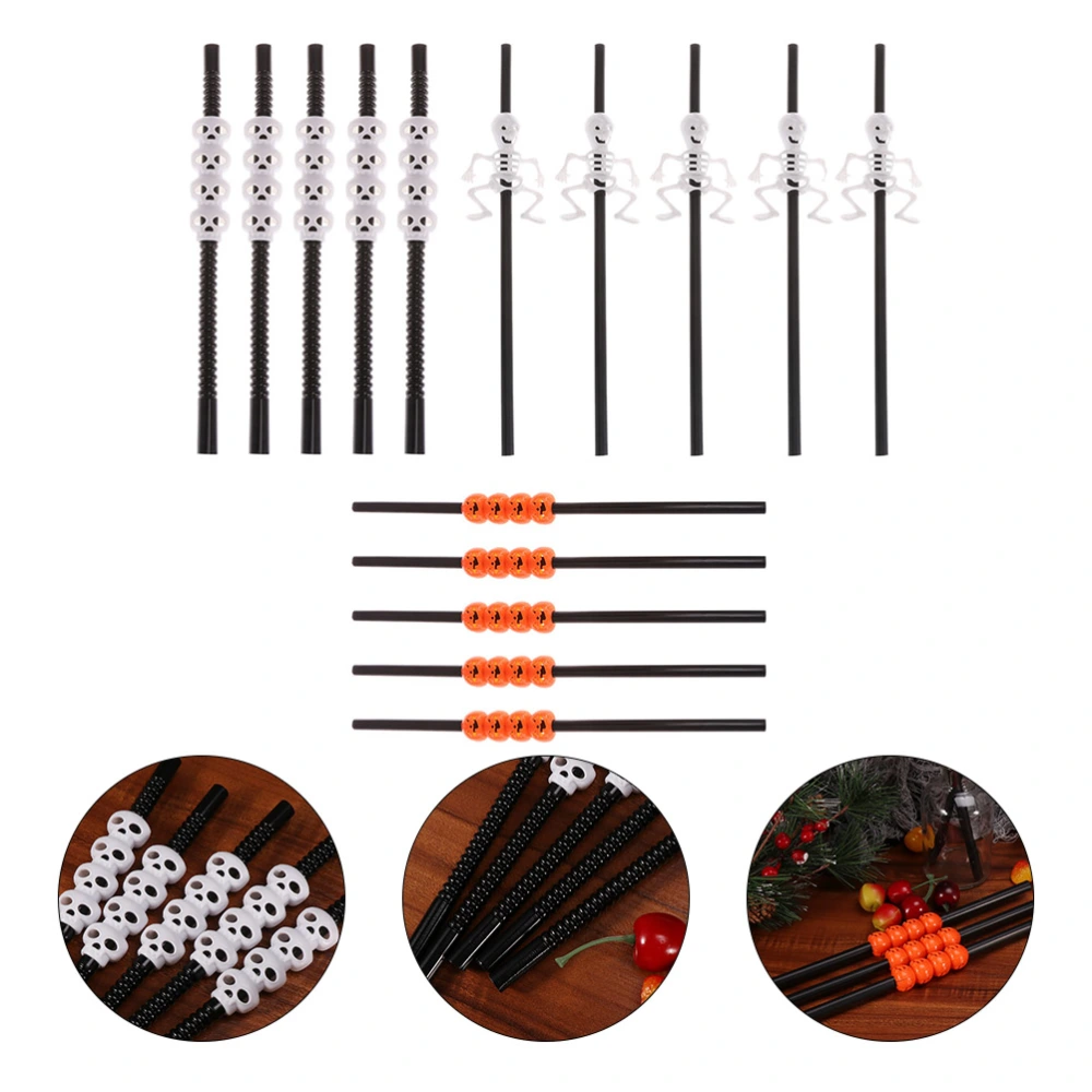 15PCS Fashion Creative Halloween Theme Plastic Straws Drinking Straws Random Style