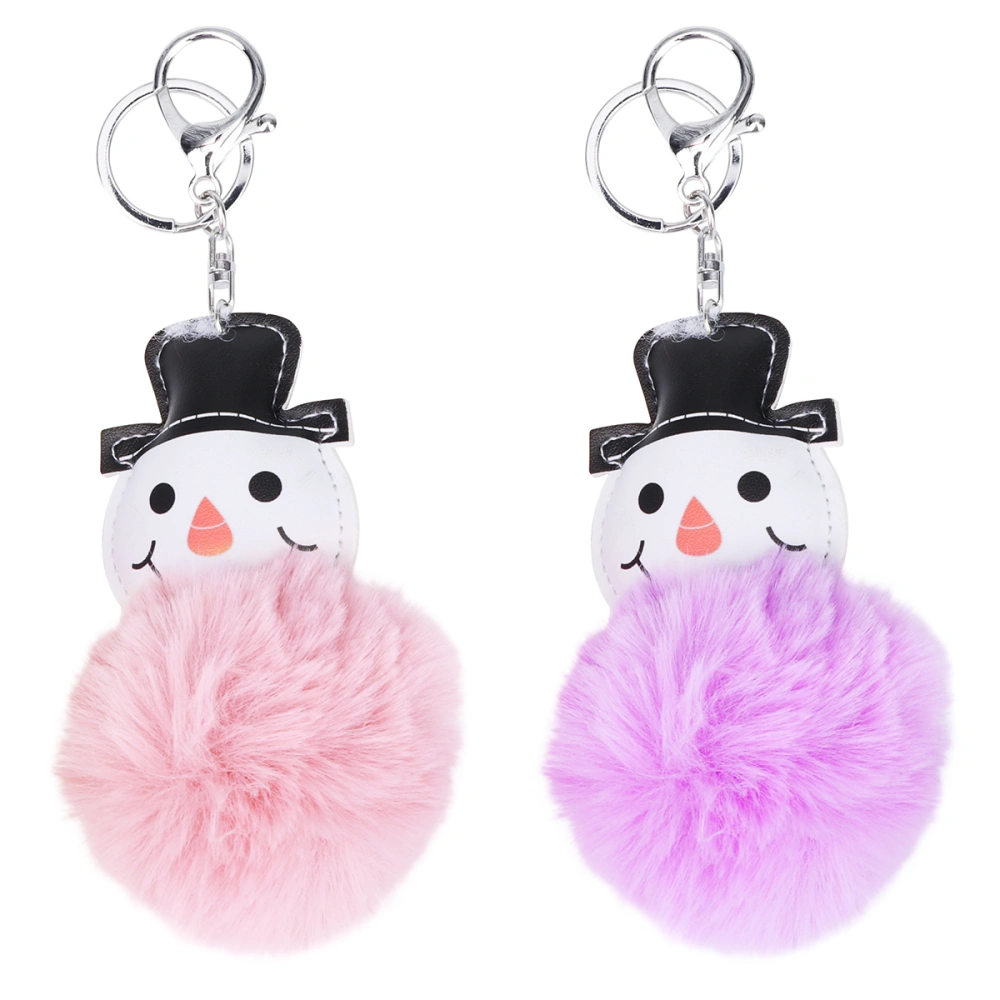 2pcs Adorable Plush Snowman Keychain Creative Key Rings Bag Hanging Ornament Key Pendant Birthday Gifts (Pink + Light Purple)