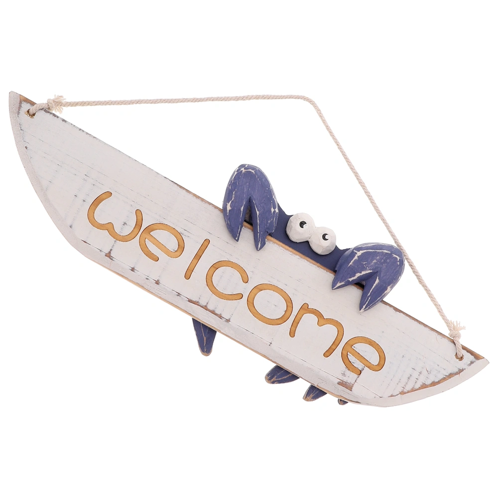 Wooden Creative Crabs Welcome Board Crab-Design Mediterranean Welcome Sign