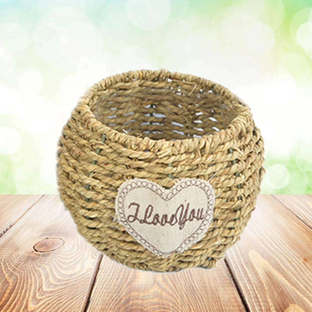 Round Willow Basket Pastoral Waterproof Portable Wicker Flower Basket Planter Rattan Vase Container without Handle (Style E, 12x11cm)