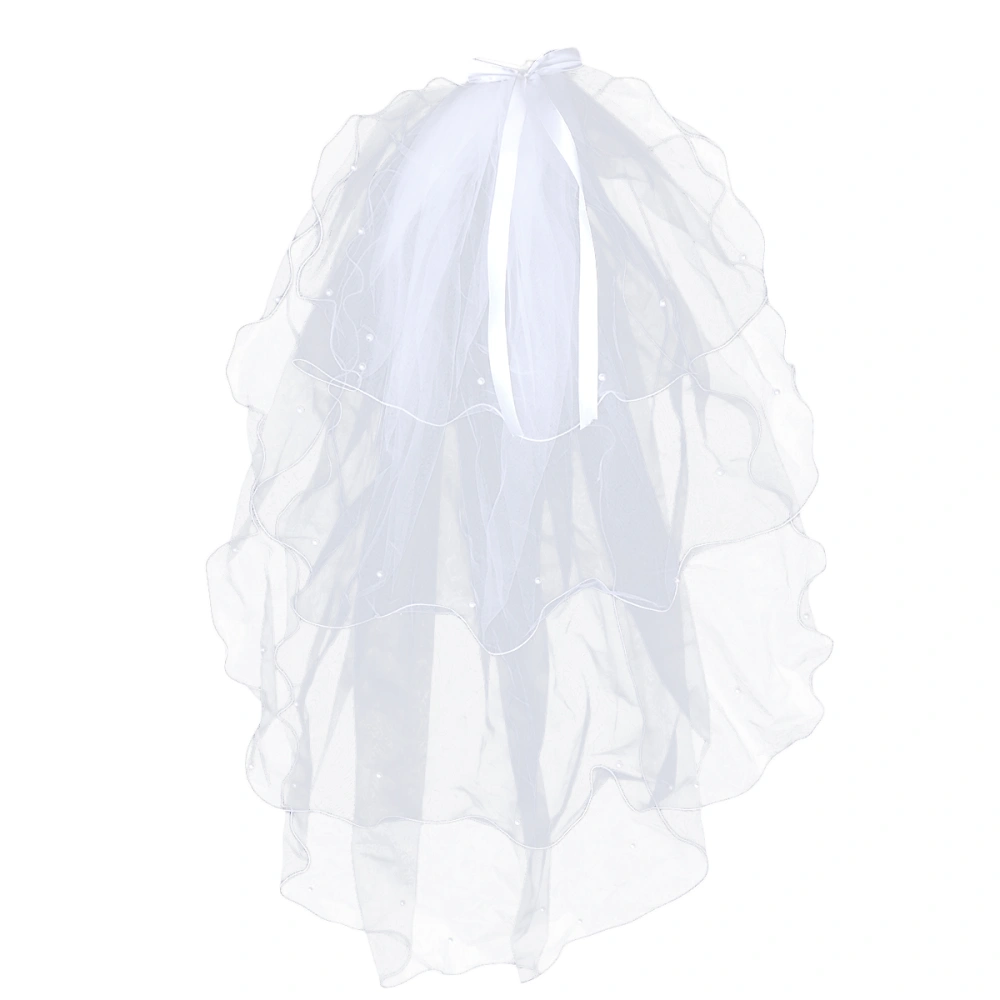 Wedding Four-layer Bow Knot Veil Alloy Comb Bridal Cathedral Veil Four Tiers Drop Veil Wedding Accessories Hair Comb for Brides (White)