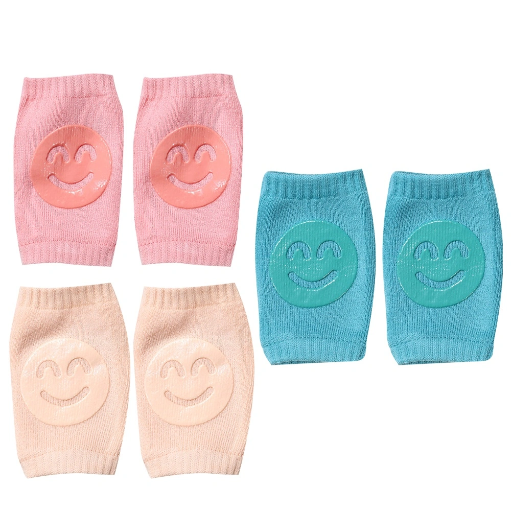 3 Pair Breathable Cotton Elbow Protector Baby Kneepad Elbow Guard Socks Elastic Crawl Knee Brace (Pink+Green+Skin Color)