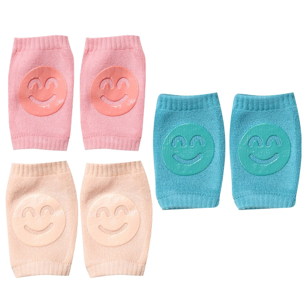 3 Pair Breathable Cotton Elbow Protector Baby Kneepad Elbow Guard Socks Elastic Crawl Knee Brace (Pink+Green+Skin Color)