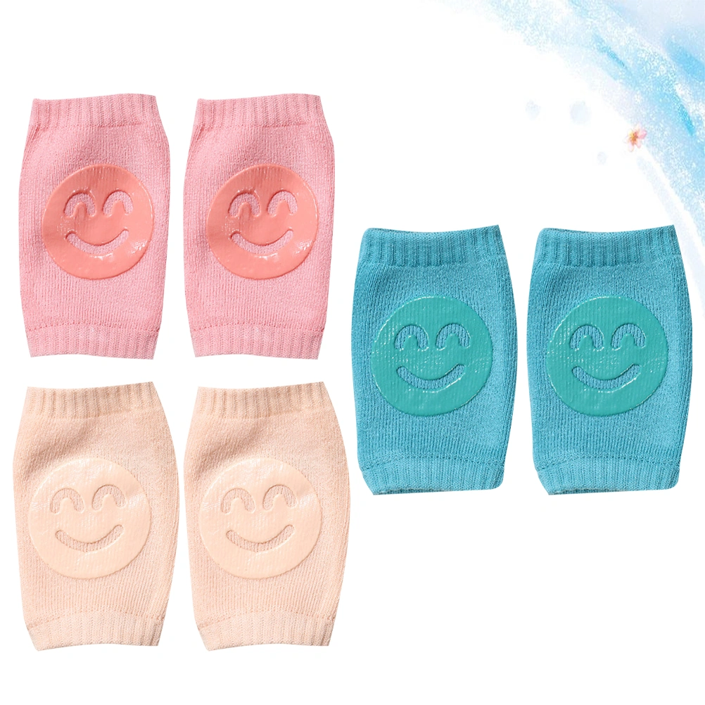 3 Pair Breathable Cotton Elbow Protector Baby Kneepad Elbow Guard Socks Elastic Crawl Knee Brace (Pink+Green+Skin Color)
