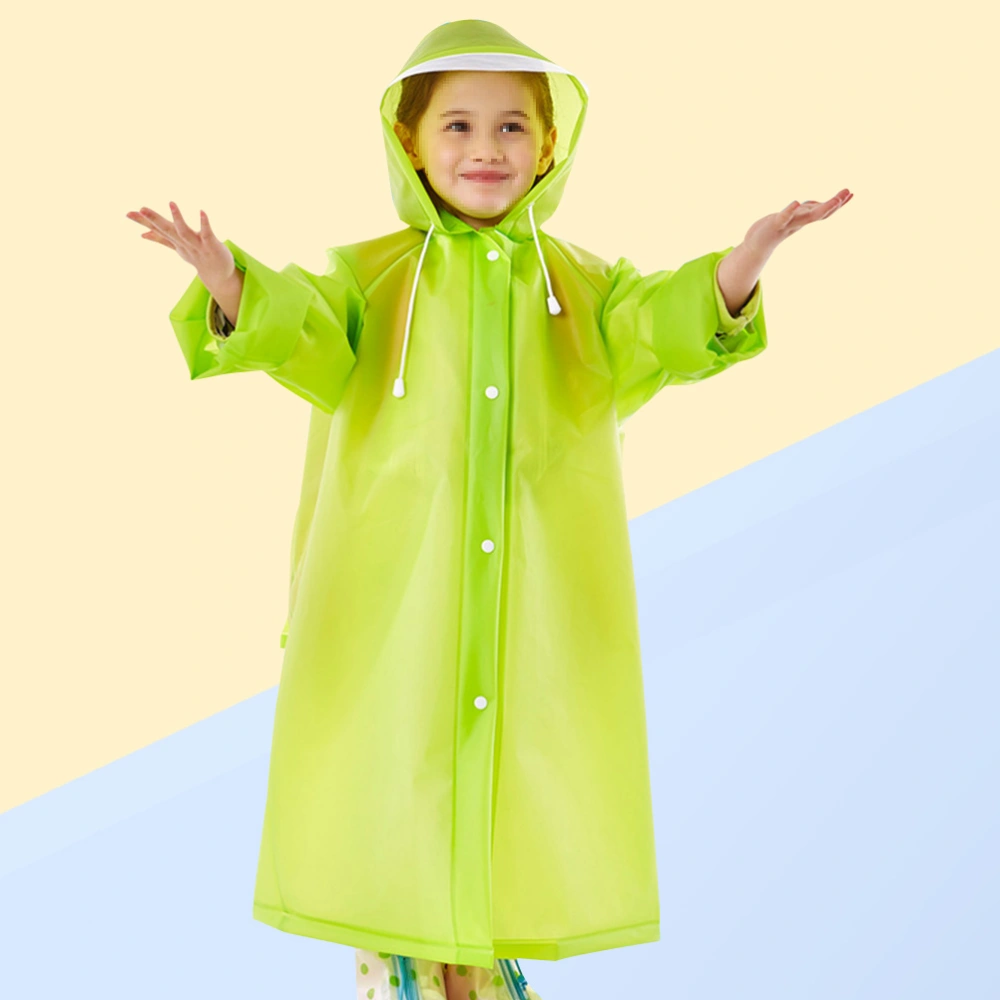 Green Thicken Rain Poncho Reusable Kids Raincoat Portable Waterproof Raincoat Elastic Sleeve Rainwear with Schoolbag Cover and Hood for Kids Outdoor- Size S(Suitable for 100-120cm High Kids)